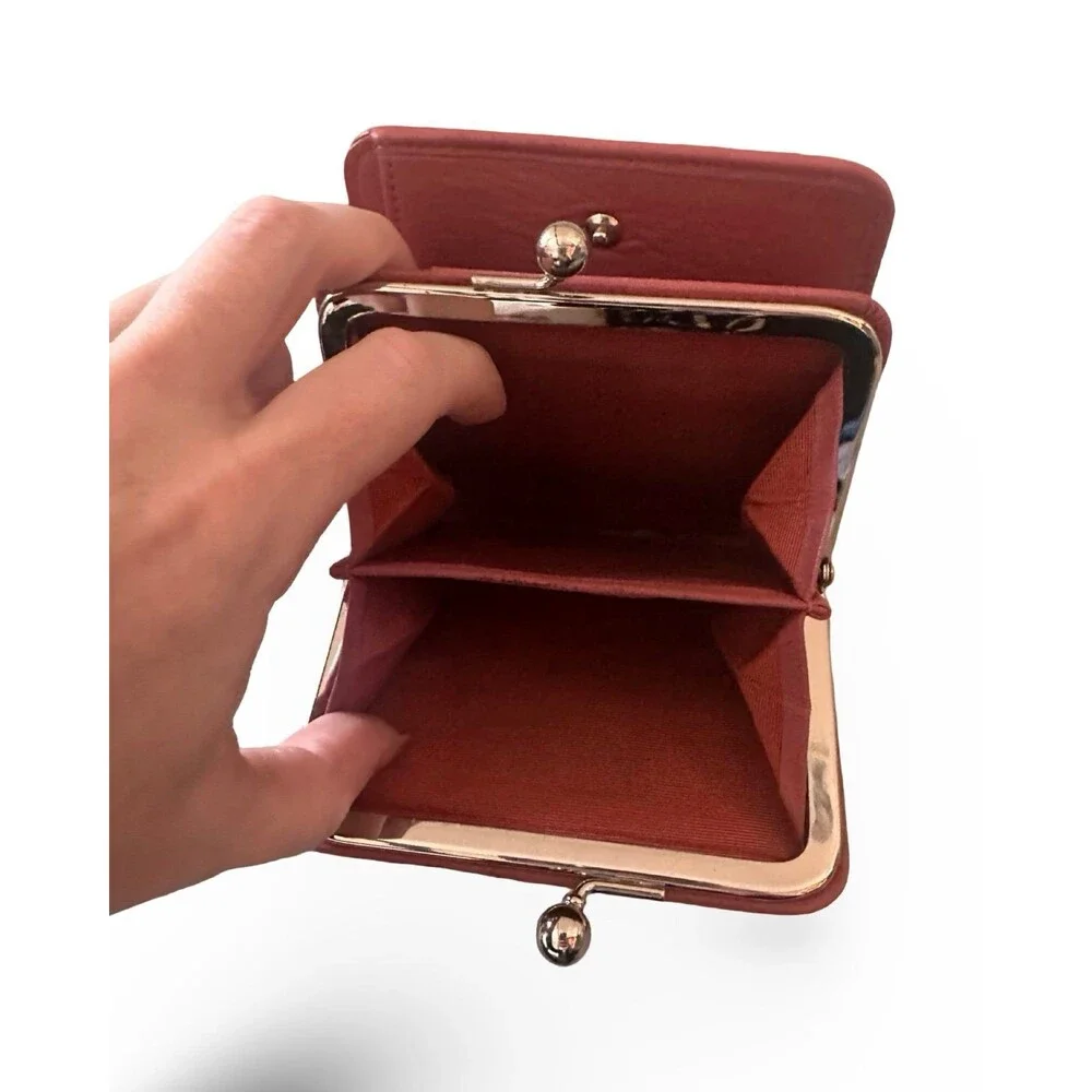 Mila Schön Italy Mauve Pink Textured Leather Bifold Clasp Wallet Soft